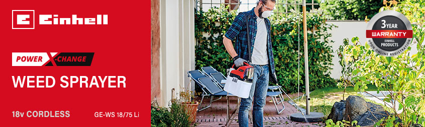 Einhell GE-WS 18/75 Li
18v Power X-Change Cordless
Weed Sprayer 7.5l Einhell GE-WS-18-75-Li 18v Power-X-Change Cordless Weed Sprayer 7.5l