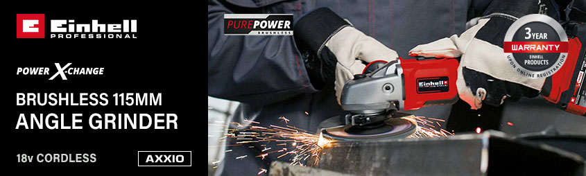 Einhell Professional Power-X-Change AXXIO 18v Cordless Brushless Angle Grinder 115mm