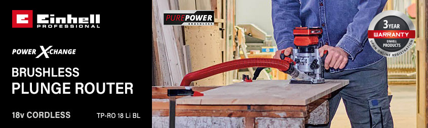 Einhell Professional TP-RO 18 Li BL
18v Power-X-Change Cordless Brushless
Plunge Router Einhell Professional Power-X-Change TP-RO-18-Li-BL 18v Cordless Brushless Plunge Router