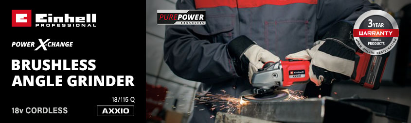 Einhell Professional AXXIO 18/115
18v Power-X-Change Cordless
Brushless Angle Grinder 115mm Einhell Professional AXXIO 18/115 18v Power-X-Change Cordless Brushless Angle Grinder 115mm