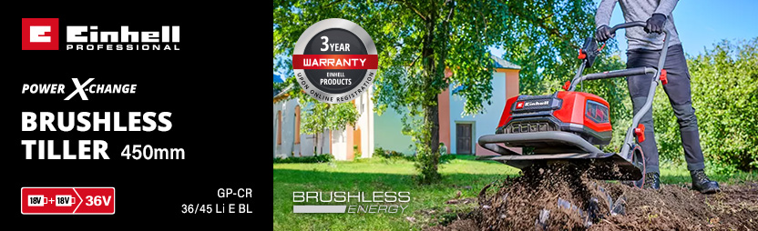 Einhell Professional GP-CR 36/45 Li E BL 36v Cordless Brushless Tiller 450mm Power-X-Change Einhell Professional GP-CR 36/45 Li E BL 36v Cordless Brushless Tiller 450mm Power-X-Change