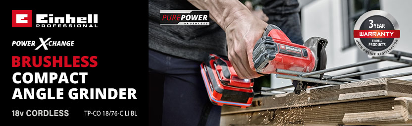 Einhell Professional TP-CO 18/76-C Li BL
18v Power-X-Change Cordless
Brushless Angle Grinder 76mm Einhell Professional TP-CO 18/76-C Li BL 18v Power-X-Change Cordless Brushless Angle Grinder 76mm
