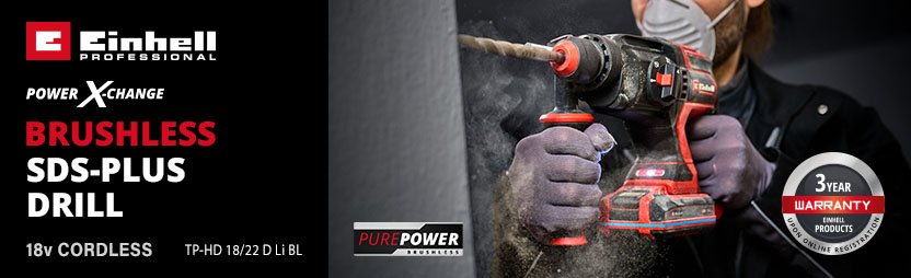 Einhell Professional TP-HD 18/22 D Li BL
18v Power-X-Change Cordless
Brushless SDS-Plus Drill Einhell Professional TP-HD 18/22 D Li BL 18v Cordless Brushless SDS-Plus Drill