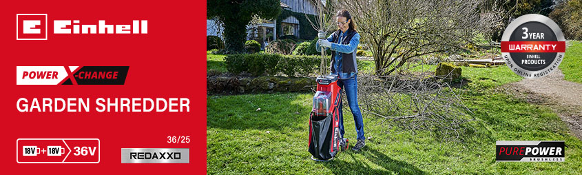 Einhell REDAXXO 36/25
36v Power X-Change Cordless
Brushless Garden Shredder Einhell REDAXXO 36-25 36v Power-X-Change Cordless Garden Shredder