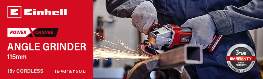 Einhell TE-AG 18/115 Q Li
18v Power X-Change Cordless
Quick Fix Angle Grinder 115mm Einhell TE-AG-18-115-Q-Li 18v Power-X-Change Cordless Quick Fix Angle Grinder 115mm