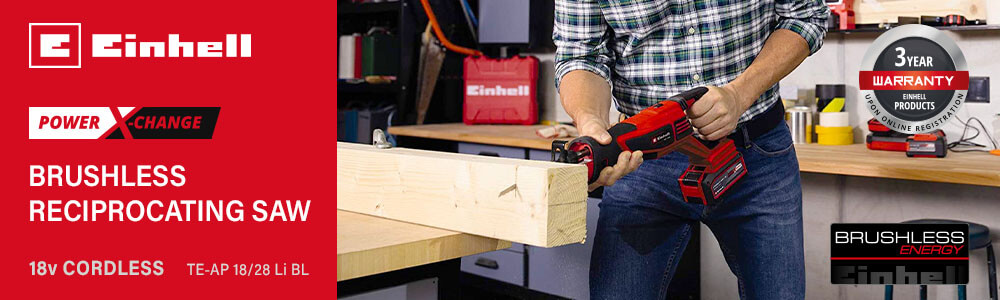 Einhell TE-AP 18/28 Li BL
18v Cordless Power-X-Change
Brushless Reciprocating Saw Einhell TE-AP 18-28 Li BL 18v Cordless Brushless Reciprocating Saw Power-X-Change