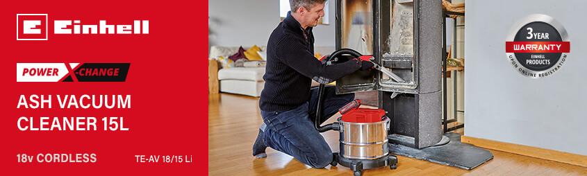 Einhell TE-AV 18/15 Li 18v Power X-Change
Cordless Ash Vacuum Cleaner 15L Einhell TE-AV-18-15-Li 18v Power-X-Change Cordless Ash Vacuum Cleaner 15L