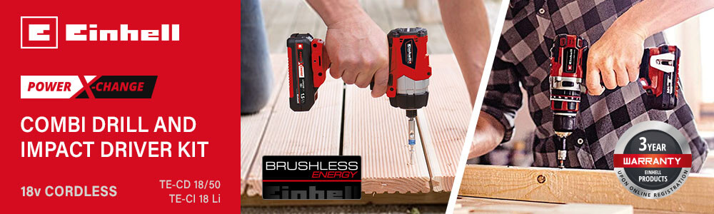 Einhell 18v Cordless Brushless Combi Drill TE-CD 18-50 Li-i BL and Impact Driver TE-CI 18 Li BL Kit Power-X-Change