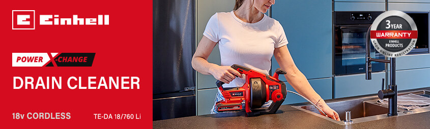 Einhell TE-DA 18/760 Li
18v Power X-Change Cordless Drain Cleaner Einhell TE-DA-18-760-Li 18v Power-X-Change Cordless Drain Cleaner