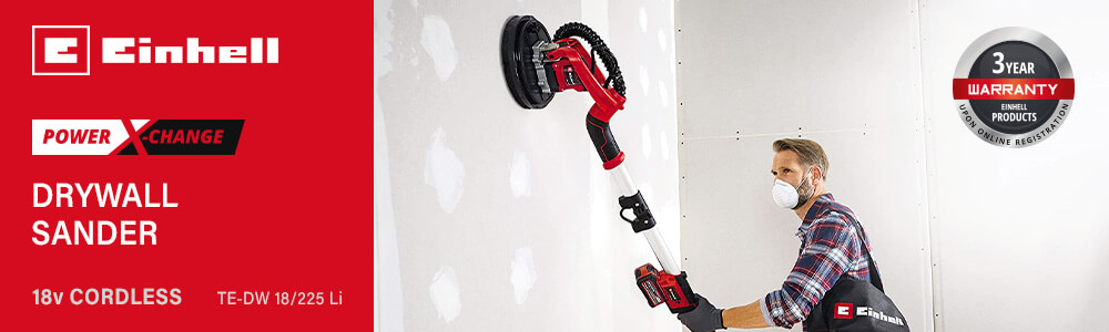 Einhell TE-DW 18/225 Li
18v Power-X-Change Cordless Drywall Sander 225mm Einhell TE-DW 18-225 Li 18v Cordless Drywall Sander 225mm Power-X-Change
