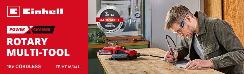 Einhell TE-MT 18/34 Li
18v Power-X-Change Cordless
Flexible Shaft Rotary Multi Tool Einhell TE-MT 18/34 Li 18v Power-X-Change Cordless Flexible Shaft Rotary Multi Tool