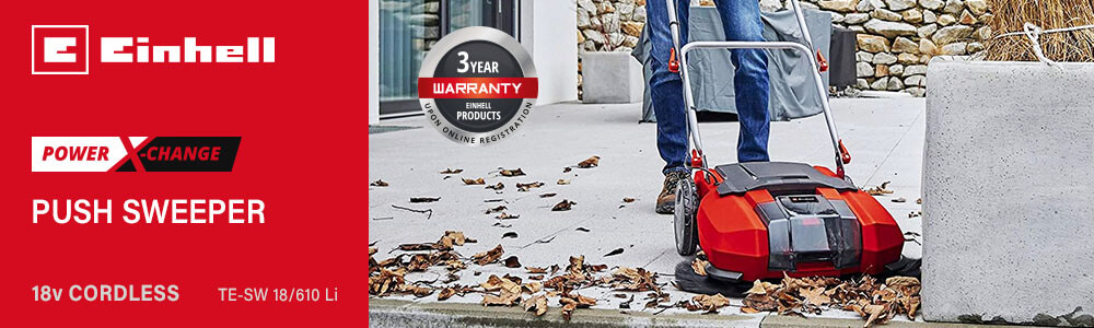 Einhell TE-SW 18/610 Li
18v Power-X-Change Cordless Push Sweeper Einhell TE-SW 18-610 Li 18v Cordless Push Sweeper Power-X-Change