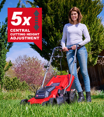 The powerhouse in the garden
Ideal for lawn areas of up to 700 m² Einhell GC-EM-1600-37 Electric Corded Lawnmower 1600 watt motor powerhouse Cutting height adjustment