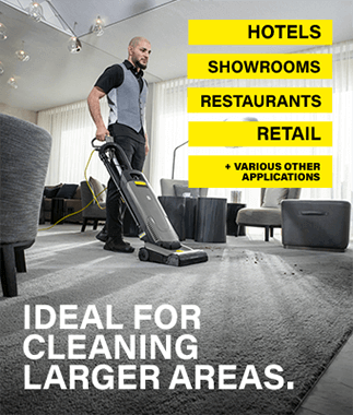 Ideal for cleaning larger areas -
whether in retail trade, showrooms,
hotels, restaurants or various other applications. Karcher CV30/1 Professional Upright Vacuum Cleaner New 2020 Model