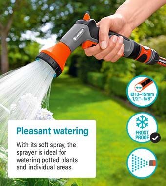 The Classic Water Sprayer Set is
the perfect starter-set for watering. Gardena 18299-95 Original 4 Piece Set Irrigation classic sprayer hose connection