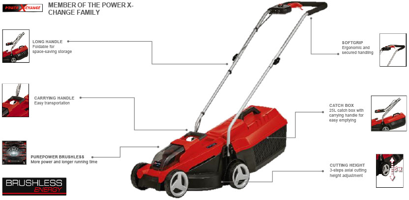 Einhell GE-CM 18/32 Li 18v Cordless PurePower Brushless Motor Lawnmower 32cm