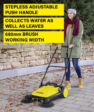 Features:
Stepless adjustable push handle.
Collects water as well as leaves.
680 mm brush working width. Features Karcher S4 Dual Push Floor Sweeper