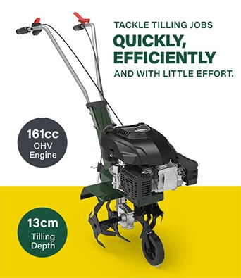 • 161cc Petrol Engine
•Tilling Depth: 13cm (5")
•Weight: 28kg Webb WEPT360MM Self Propelled Petrol Tiller