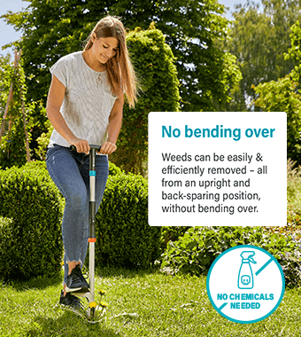 Spares the back - no bending over
Weeds can be easily and efficiently removed,
all from an upright and back-sparing
position, without bending over. Gardena Weeding Trowel Duroplast Coating Corrosion Protection 351820