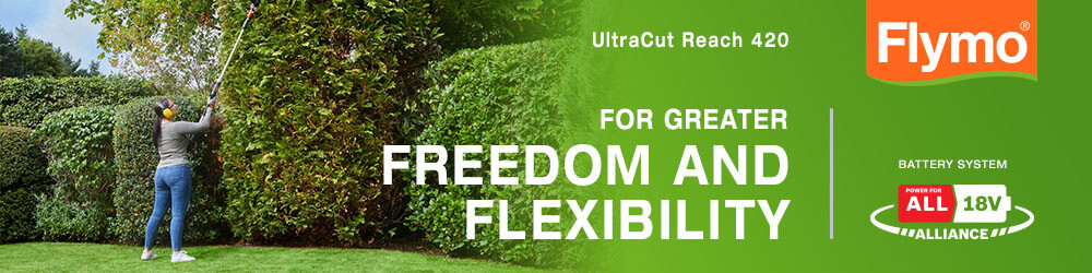 Flymo Cordless Hedge Trimmers Flymo UltraCut Reach 420 Cordless PowerForAll 18v Alliance Battery System Hedge Trimmers