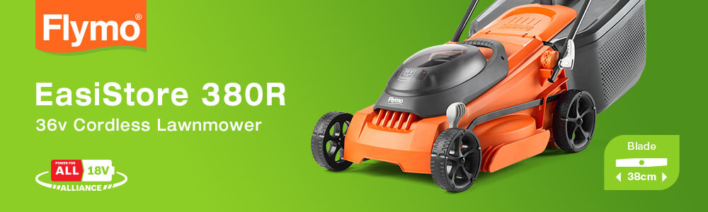 Flymo EasiStore 380R
PowerForAll 36v Cordless
Rotary Lawnmower 340mm Flymo EasiStore 380R P4A PowerForAll 18v Alliance 36v Cordless Rotary Lawnmower