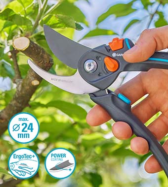 Gardena 12252-20 PremiumCut PRO FLEX Green Wood Bypass Secateurs PowerCoated 24mm ErgoTec ergonomic handle