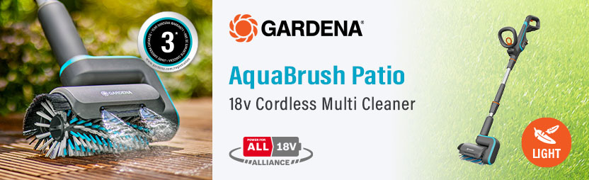 Gardena AquaBrush P4A
18v Cordless Patio
and Surface Cleaner Gardena AquaBrush P4A 18v Cordless Patio and Surface Cleaner 14841-55