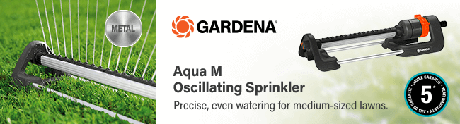 Gardena
Aqua M Oscillating Sprinkler
Precise, even watering for medium-sized lawns. Gardena Aqua M Oscillating Sprinkler