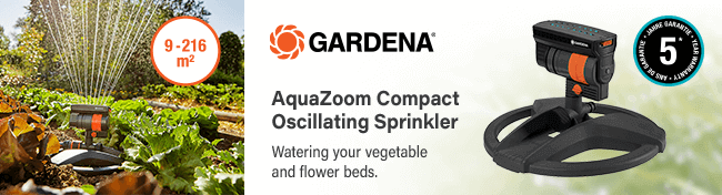 Gardena
AquaZoom Compact Oscillating Sprinkler
Precise, flexible and even watering
of vegetable and flower beds Gardena AquaZoom Compact Oscillating Sprinkler