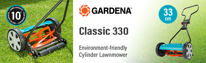 Gardena Classic 330 environment-friendly hand cylinder lawnmower, 33cm cutting width, 10-year warranty – model 4027-20