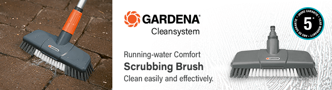 Gardena Cleansystem
Running Water Comfort Scrubbing Brush
Clean easily and effectively. Gardena Cleansystem Running Water Comfort Scrubbing Brush