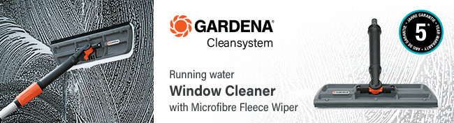 Gardena Cleansystem
Running Water Window Cleaner With Wiper
Water-connected, lightweight and sturdy. Gardena Cleansystem Running Water Window Cleaner Wiper