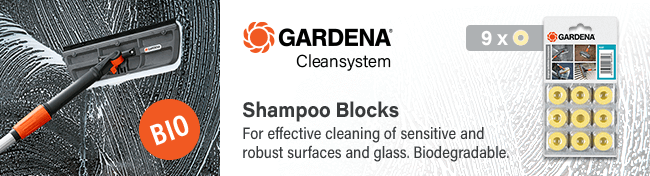 Gardena Cleansystem
Running Water Floor Cleaning Set
Clean easily and effectively. Gardena Cleansystem Running Water Shampoo Blocks