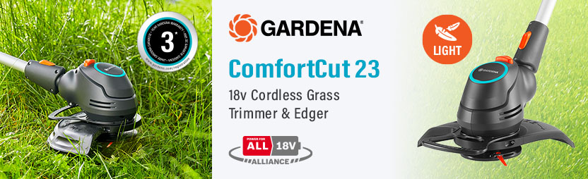 Gardena ComfortCut 23 P4A
18v Cordless Grass Trimmer and Edger
230mm Gardena ComfortCut 23 P4A 18v Cordless Grass Trimmer and Edger 230mm 9878-55
