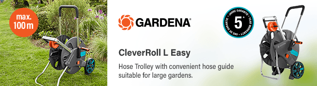 Gardena CleverRoll L Easy
Hose Trolley with convenient hose guide
suitable for large gardens. Max. 100m Gardena Hose Trolley CleverRoll L Easy