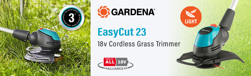 Gardena EasyCut 23 P4A
18v Cordless Grass Trimmer
230mm Gardena EasyCut 23 P4A 18v Cordless Grass Trimmer 230mm 14700-55