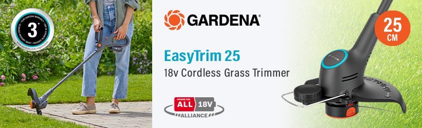 Gardena EasyTrim 25 P4A
18v Cordless
Grass Trimmer 250mm Gardena EasyTrim 25 P4A 18v Cordless Grass Trimmer 14704-55