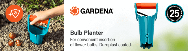 Gardena Hand Tools
Automatic Release Bulb Planter
For convenient insertion of flower bulbs.
Top-quality steel and the Duroplast coating. Gardena Automatic Release Bulb Planter
