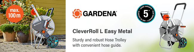Gardena CleverRoll L Easy Metal
Sturdy and robust Hose Trolley with
convenient hose guide, suitable
for large gardens. Max. 100m Gardena Hose Trolley CleverRoll L Easy Metal