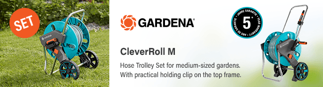 Gardena CleverRoll M
Hose Trolley Set for medium-sized gardens.
With practical holding clip on the top frame. Gardena Hose Trolley Set CleverRoll M