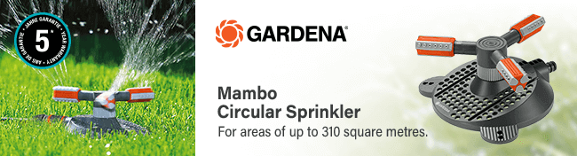 Gardena
Mambo Circular Sprinkler
For areas of up to 310 square metres. Gardena Mambo Circular Sprinkler