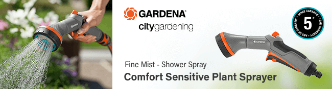 Gardena City Gardening
Comfort Sensitive Plant Sprayer
Fine mist & Shower spray pattern. Gardena City Gardening Comfort Sensitive Plant Sprayer
