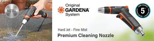 Gardena Original
Premium Cleaning and Water Spray Metal Nozzle Gardena ORIGINAL Premium Cleaning Water Spray Metal Nozzle