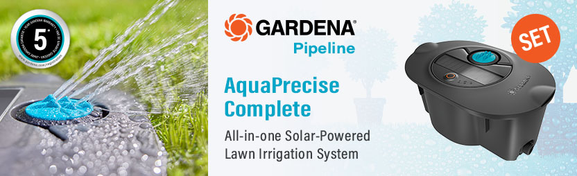 Gardena AquaPrecise Complete-Set
Solar-Powered Pipeline Lawn
Irrigation System Gardena AquaPrecise Complete-Set Pipeline Solar-Powered Sprinkler Lawn Irrigation System 16010-20