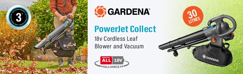 Gardena PowerJet Collect P4A
18v Cordless Brushless
Leaf Blower and Vacuum Gardena PowerJet Collect P4A 18v Cordless Garden Leaf Blower Vacuum 14895-55