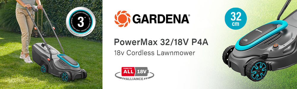 Gardena PowerMax 32 P4A
18v Cordless Rotary Lawnmower 320mm Gardena POWERMAX 32P4A 18v Cordless Rotary Lawnmower 320mm 14632-55