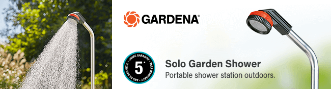 Gardena Solo
Single Pattern Garden Shower
Portable shower station outdoors. Gardena Solo Single Pattern Garden Shower