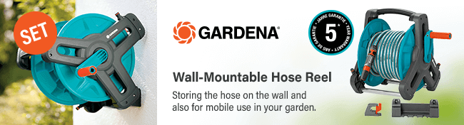 Gardena Wall-Mountable Hose Reel Set
Storing the hose on the wall and also
for mobile use in your garden. Gardena Compact Wall-Mountable Hose Reel Set
