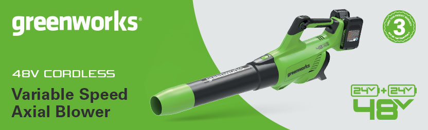 Greenworks G24X2AB
48v Cordless
Variable Speed
Axial Blower Greenworks G24X2AB 48v Cordless Variable Speed Leaf Axial Blower