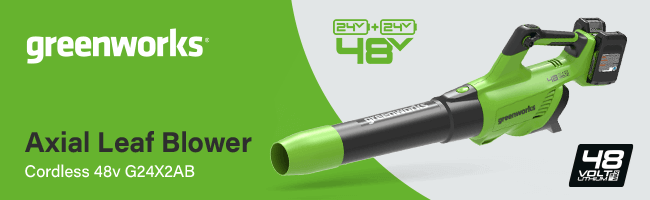 Greenworks 48v (24v+24v) Cordless
Axial Leaf Blower
G24X2AB Greenworks G24X2AB 48v Cordless Axial Leaf Blower